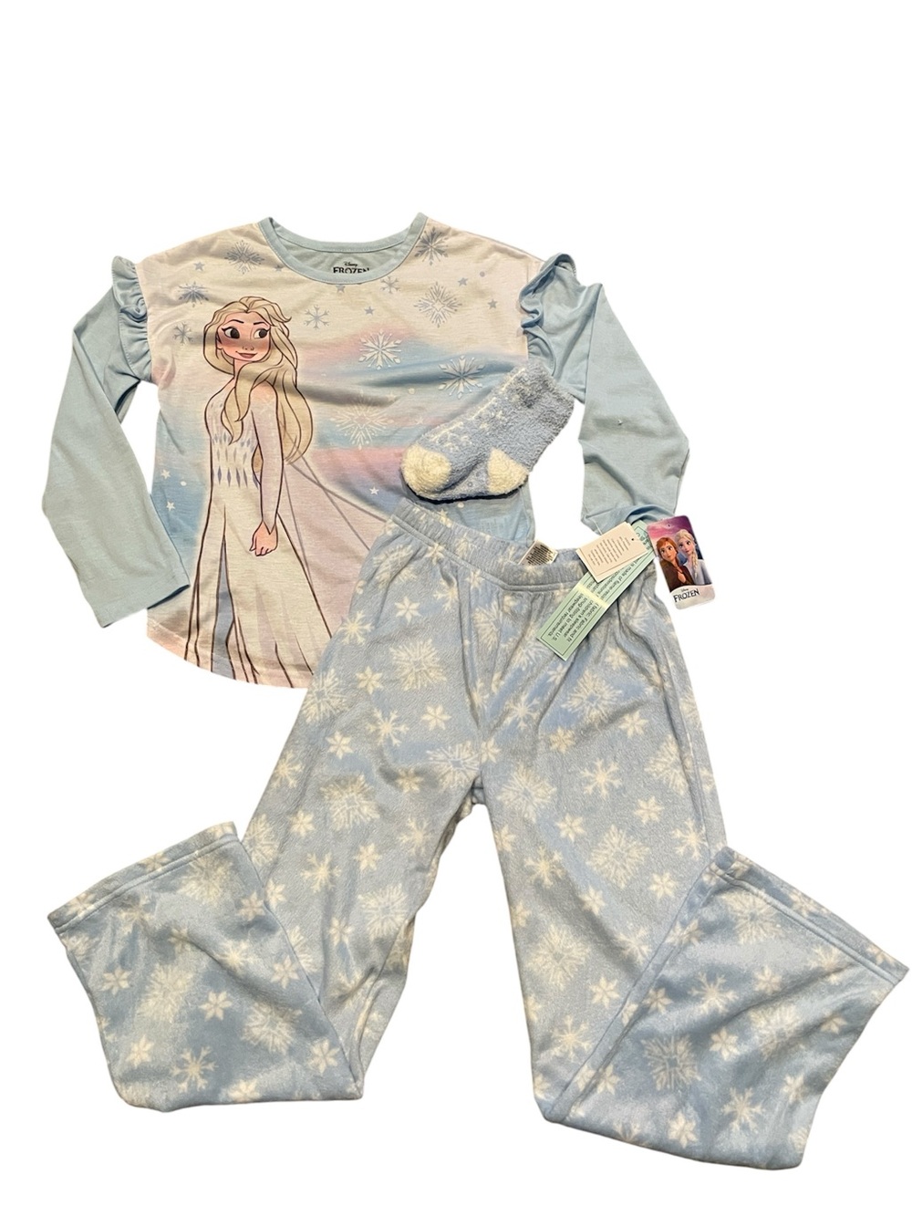 Disney Frozen Pajama Set With long Sleeves Socks Size  Girls 8